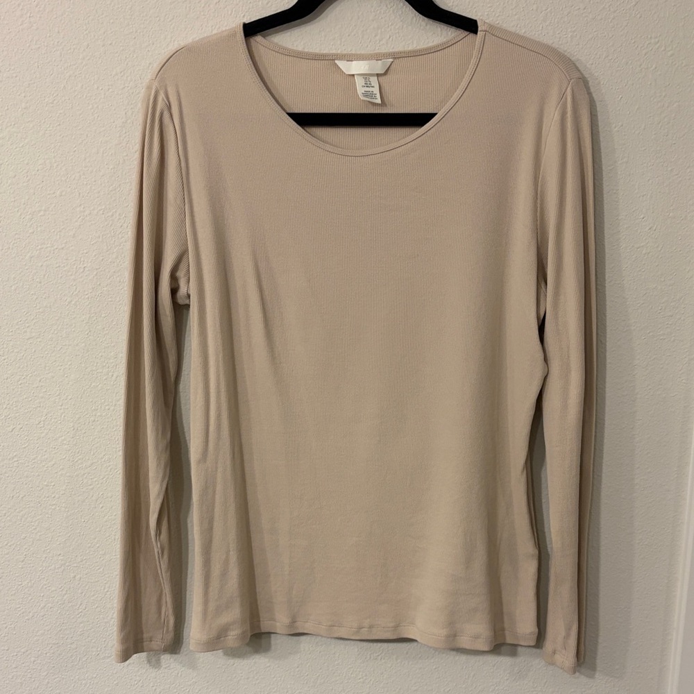 Women's H&M Long Sleeve Ribbed Beige Top